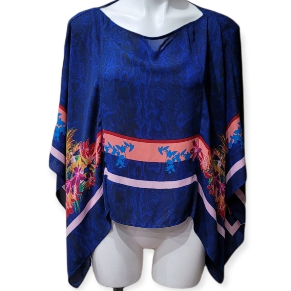 BCBGMAXAZRIA Kei Scarf Print Poncho top Slip on blouse Women Sz XS/S